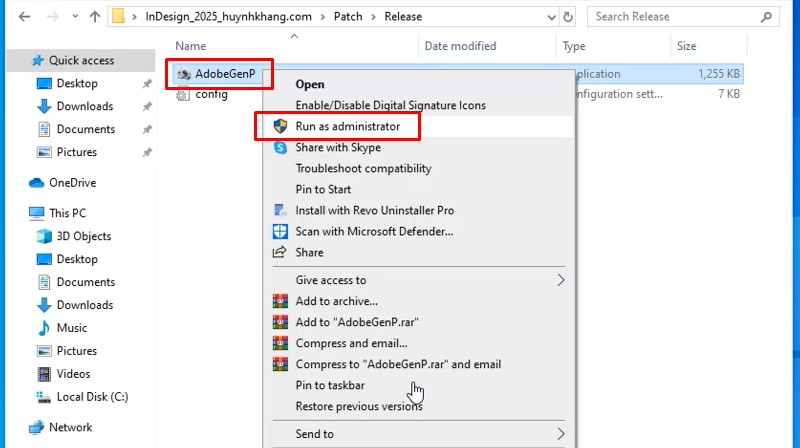 Chạy file AdobeGenP bằng Admin