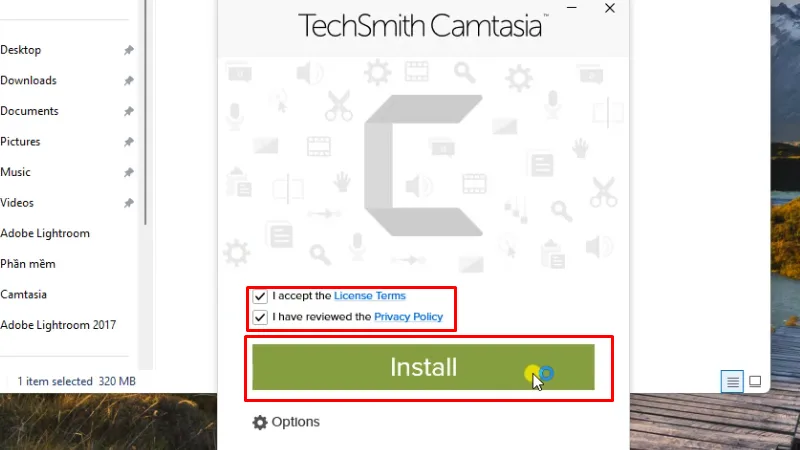 Tích như hình bấm Install