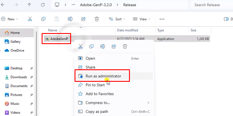 InDesign 2023: Tải - Cài đặt Và Kích Hoạt 15 chuột phải file adobeGenp và chọn Run As Admin